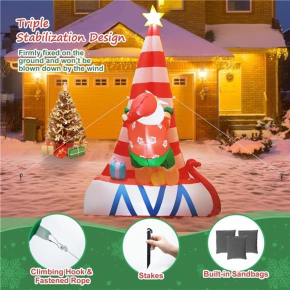 Christmas Decor 7FT Inflatable Santa Claus with LED Lights Sailing Surfing Santa - Picture 2 of 6